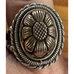 Stephen Dweck Sterling Silver 925 Carved Golden Floral Ring 1992 Size 9